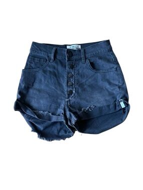 One X One Teaspoon Size 24 Black Denim Shorts Jean Distressed Button Fly